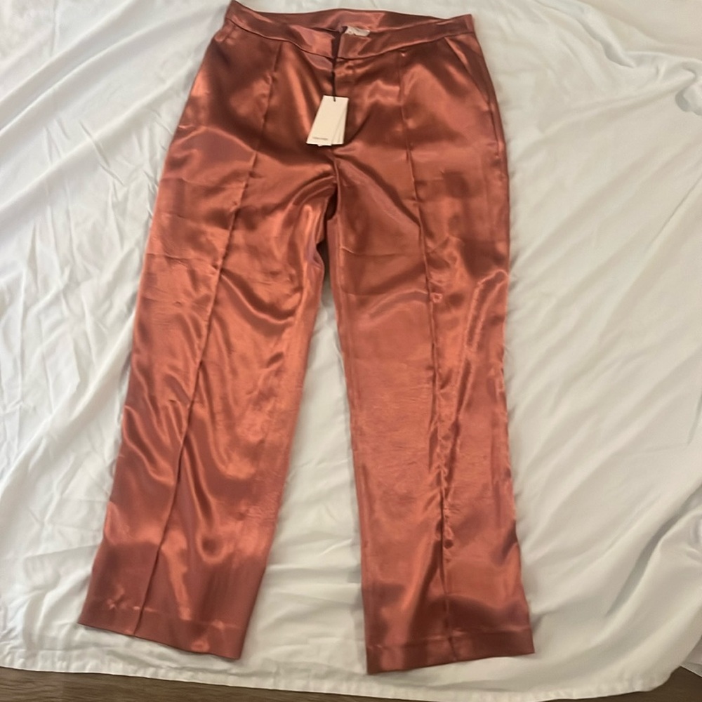 CINQ À SEPT Karis Satin Pants Orange kiss copper women's 10 NWT
